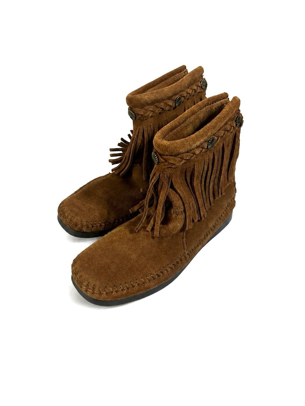 Minnetonka 293 Women’s 5.5 High Top Fringe Moccasin Boots Dusty Brown Suede